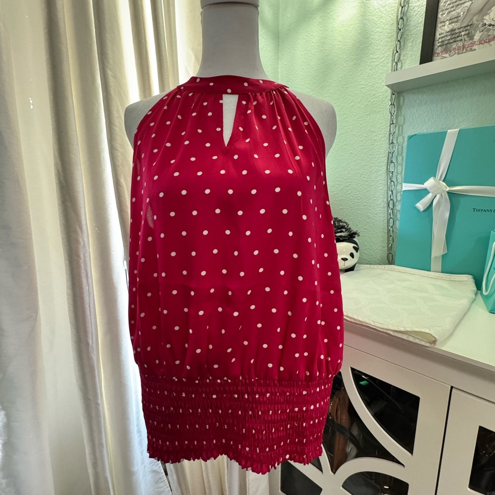 MICHAEL Michael Kors Pink and White Polka Dot Sleeveless Blouse